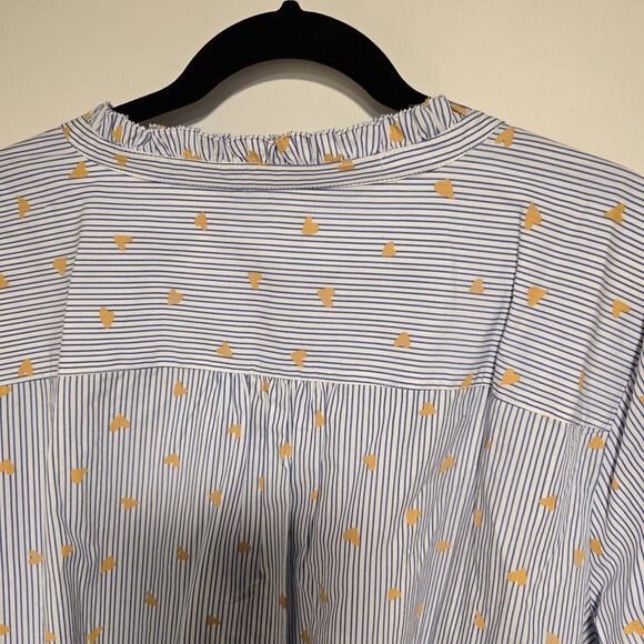 Talbots Size 3X Ruffle Band Collar Poplin Button Down Stripe Gold Heart Cotton - Picture 9 of 10